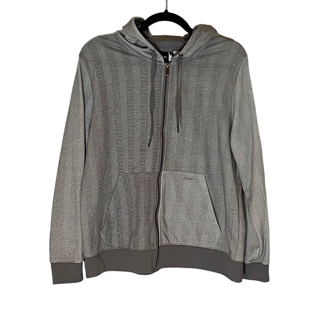 Tahari Mens Gray Herringbone Full Zip Hoodie Sweatshirt Size‎ M Athleisure